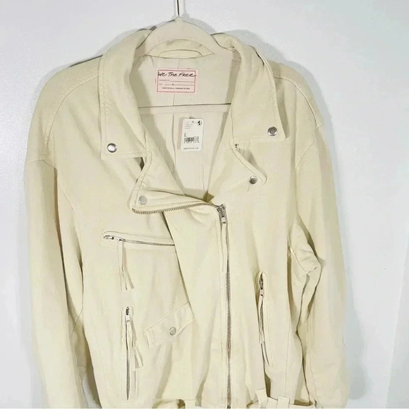NWT Free People Rebel Knit Moto Jacket Vanilla Cream Biker-Boho Transitional - Picture 10 of 11